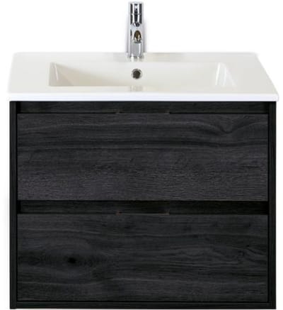 Porto Badmeubelset 70 cm - Black Oak - Keramische Wastafel Wit Slim