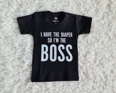 Little Jay I have the diaper so I'm the boss - Zwart - T-shirt korte mouw