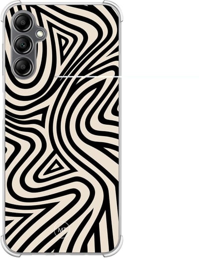 Hoesje (shockproof) geschikt voor Samsung Galaxy A14 5G - Groovy lines - Extra sterke case - TPU/polycarbonaat - Print - Zwart, Wit, Transparant