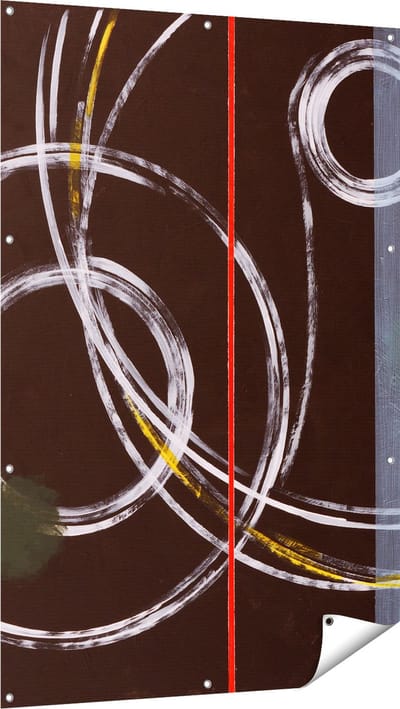 Gards Tuinposter Abstracte Cirkels met een Rode Lijn - 100x150 cm - Tuindoek - Tuindecoratie - Wanddecoratie buiten - Tuinschilderij