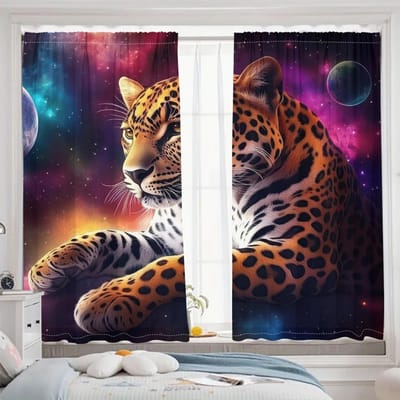 Huisdecoratie Romantische Sterrenhemel Luipaard Dieren Gordijnen Woonkamer Slaapkamer Decor Mode Verduisterende Gordijnen 2 Panelen 50W130H(CM)X2PCS&Rod Pocket