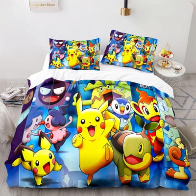 Pokemon Pikachu Beddengoed Set 3D Huis Dekbedovertrek Slaapkamer Decor Voor Kinderen Jongen Meisje Dekbedovertrek Queen King Size 150*200cm 3pcs
