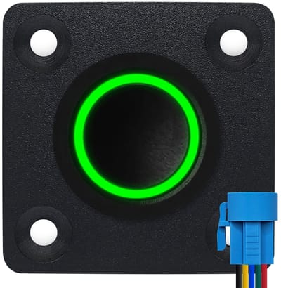 ProRide Metalen drukschakelaar Inbouwpaneel 12V ON-OFF - 22mm - met Aansluitkabel - 12V/24V - LED indicatie Groen