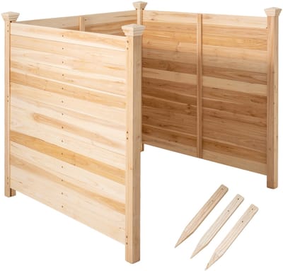 COSTWAY Gartenzaun 3-teilig, 119 x 119 cm, Tannenholz, Zaun mit 3 Pfosten, dekorativer Sichtschutzzaun, Holzzaun für Klimaanlagen Mülltonnen, freistehender Steckzaun für Garten Outdoor (Natur)