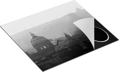 Chefcare Inductie Beschermer Rome Stad bij Zonsopgang - Zwart Wit - 60x50 cm - Afdekplaat Inductie - Kookplaat Beschermer - Inductie Mat