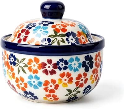 SnelShoppen - Mini Cocotte met Deksel 330 ml - Handbeschilderde Keramische Stoofschotels - Multifunctionele Schalen voor Soep, Dessert, Eieren, Crème