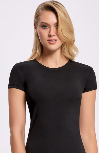 ilke® 2 Pack Dames T shirts Met Ronde Hals en Met Korte Mauwen - Onderhemd Dames - Zwart - S