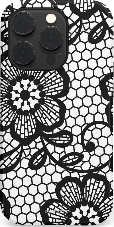 Casetastic Hoesje Geschikt voor Apple iPhone 14 Pro Magsafe - Stijlvolle Beschermende Duo-layer Case - Zwart Bloemenpatroon