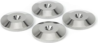 Dynavox Spike dempers, onderlegschijven, sluitringen voor luidsprekerboxen en apparaten, stijlvolle bescherming tegen krassen op de vloer of in het hifi-rek, set van 4, zilver