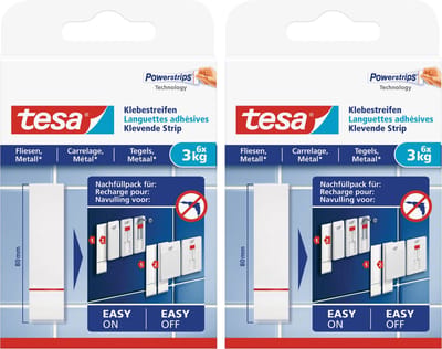 Tesa Powerstrips voor tegels/metaal - 12x stuks - Klusbenodigdheden - Plakstrips/powerstrips - Dubbelzijdig - Zelfklevend