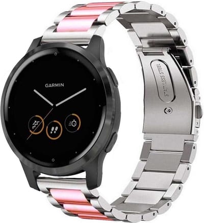 Stalen bandje schakelarmband geschikt voor Garmin Venu 2s / Garmin Vivomove 3s / Garmin Vivoactive 4s bandje staal metaal schakels - Band smartwatch metaal - Zilver / Roze