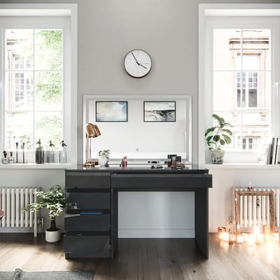 Stijlvolle Make-uptafel met LED Spiegel en Lades voor Dames en Meisjes - 120 x 55 cm - Zwart