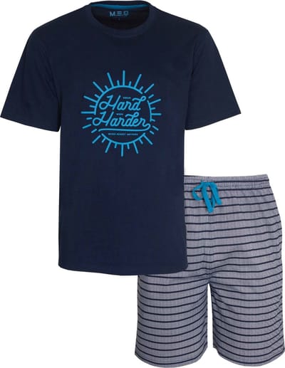 MEQ Heren Shortama - Pyjama Set - Ronde Hals - Donkerblauw - Maat L