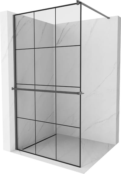 Mexen Kioto+ douchewand met plank Walk-in 100 x 200 , zwart raster, geborsteld gun grijs - 800-100-121-66-77