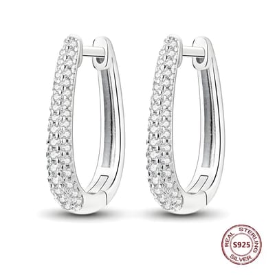 Oorringen - oorbellen - 925 sterling zilver - zirkonia - ei vormig - klapsluiting