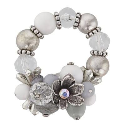 Behave - Armband - Bohemian Chic Elastische Statement Armband - Witte en Lichtgrijze Kralen