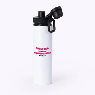 Hacebo® - super blij met een lieve bonusdochter zoals jij waterfles met draaidop zwart - Dochter - de liefste bonusdochter - verjaardag - cadeautje voor dochter - dochter artikelen - kado - geschenk - water fles - 850ML