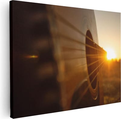 Artaza Canvas Schilderij Zonsondergang - 40x30 cm - Klein - Wanddecoratie Gitaar - Muurdecoratie Muziek - Kamer Accessoires