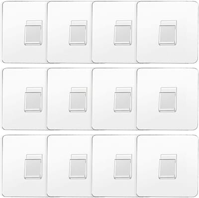 Famanu – Vervangende zelfklevende haken voor douchecaddy, set van 12, transparante stickerhaken 6×6 cm, boorvrij en waterdicht