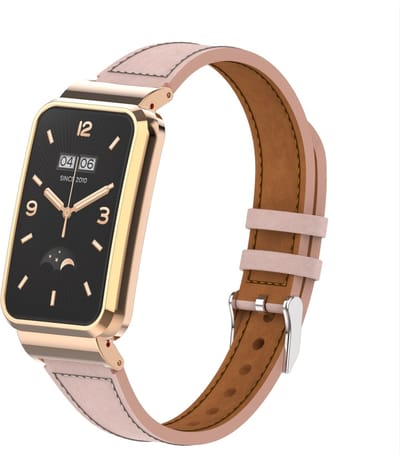 By Qubix - Classic leren bandje met case - Roze - Geschikt voor Xiaomi Smart Band 7 Pro / Mi Band 7 Pro bandje