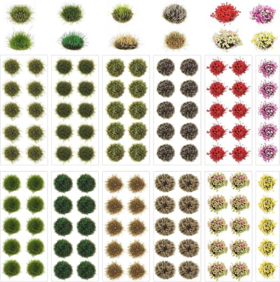 Thijox - 110 Stuks Miniatuur Grasstruiken Planten Modelbouw DIY Miniatuurbloemen en Struiken voor Terrainmodel, Kunstgras Decoratie, Tuin en Trein Lan