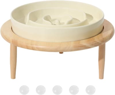 Voerbak - Hondenbak - Langzaam Eten - Verhoogde Houten Standaard - 20.5 cm - Meerkleurig