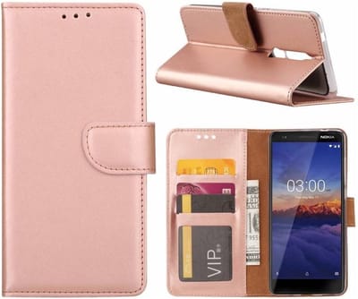 LuxeBass Hoesje geschikt voor Nokia 3.1 - Bookcase Rose Goud - portemonnee hoesje - telefoonhoes - gsm hoes - telefoonhoesjes