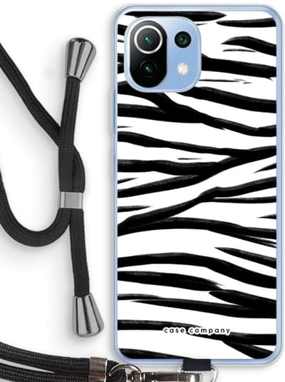 Case Company® - Hoesje met koord geschikt voor Xiaomi Mi 11 Lite hoesje met Koord - Zebra pattern - Telefoonhoesje met Zwart Koord - Bescherming aan alle Kanten en Over de Schermrand