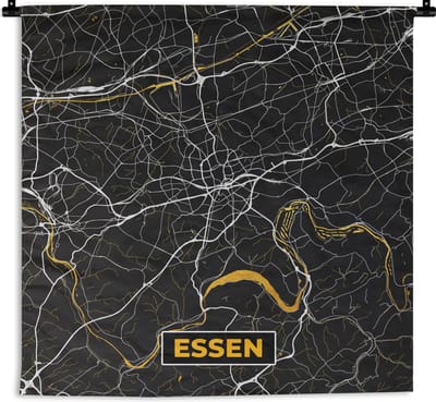 Wandkleed - Wanddoek - Essen - Goud - Stadskaart - Plattegrond - Kaart - Duitsland - 180x180 cm - Wandtapijt