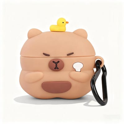 Namajunas - Case geschikt voor Apple AirPods Pro 4 hoesje - Hoesje Geschikt voor AirPods Pro 4 Hoesje Siliconen Case - optimale bescherming - Valbescherming - Capibara Hoesje Siliconen Case - Met karabijnhaak - Capybara