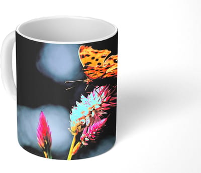 Mok - Koffiemok - Vlinder - Bloemen - Insecten - Mokken - 350 ML - Beker - Koffiemokken - Theemok