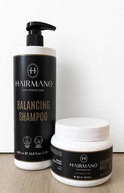 Hairmano Balancing Set – Shampoo 1000 ml + Hair Mask 450 ml – Voor Vette Hoofdhuid – Diep Reinigend & Verzorgend – Siliconenvrij