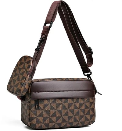 Unisex schouder crossbody tas, handtas, messenger bag, mobiele telefoon, geschikt voor werk, reizen, dagelijks, Zwart/Bruin Vierkant.