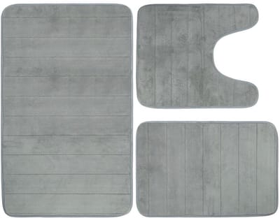 Dailygoods - Antislip Badmat - 3-delige Wasbare Set, Absorberend voor Douchecabine, Toilet en Badkuip(lichtgrijs)