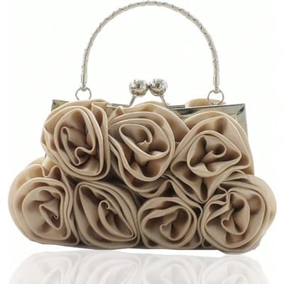 Zijde Bloemen Stoffen Tas Handgenaaid 14 Rozen Avondtas Kleur Dingdoek Jurktas Bruids Vrouwentas Champagne color veelkleurig