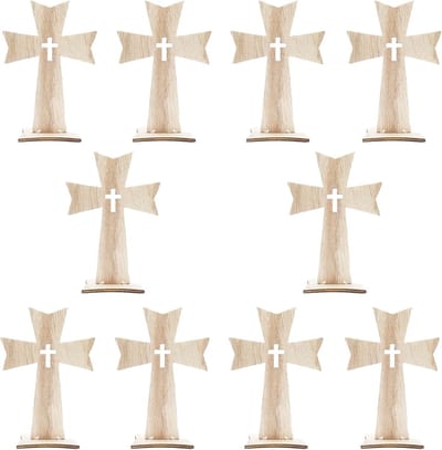 Houten Staande Kruis voor Tafel- en Kamerversiering, Ambachtelijke Decoratie met Diamantrand