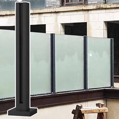 Glazen Balustrade Paal - Terras Reling - Veiligheid Buiten - Roestvrij Staal - 5x5cm Basis - Zwart