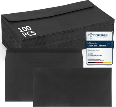 Envelopes, Pack of 100, DIN Long, 220 x 110 mm, Powerful Paper, 110 g/m², Black Envelopes, Without Window, for - ShopVlot