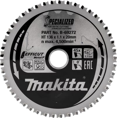 Makita Cirkelzaagblad voor RVS/Staal | Efficut | Ø 136mm Asgat 20mm 45T - B-69272