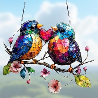 Hanging Raamdecoratie met Vogel en Zonnevanger van Acrylaat en Gekleurd Glas voor Tuinen en Terrassen
