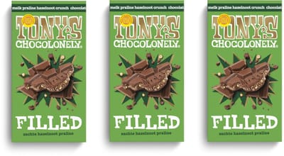 Tony's Chocolonely Filled Zachte Hazelnoot Praline - Chocolade - Multipack - 381g (3x127g)