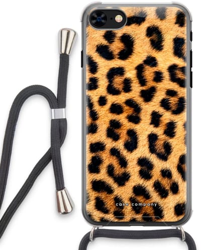 Case Company® - Hoesje met koord geschikt voor iPhone 8 hoesje met Koord - Luipaard - Telefoonhoesje met Zwart Koord - Bescherming aan alle Kanten en Over de Schermrand