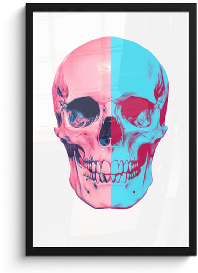 Poster in lijst - Fotolijst 40x60 cm - Posters - Schedel - Grafisch - Roze - Verdeeld - Posterlijst zwart - Decoratie - Wanddecoratie woonkamer - Muurdecoratie slaapkamer