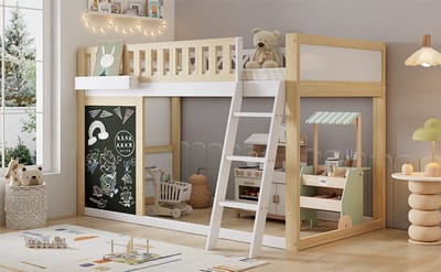 Wishdor Kinderhoogslaper 90x200 cm - Tekentablet & Opbergbox - Veiligheidshek - Wit/Naturel Hout - Creatief & Opgeruimd