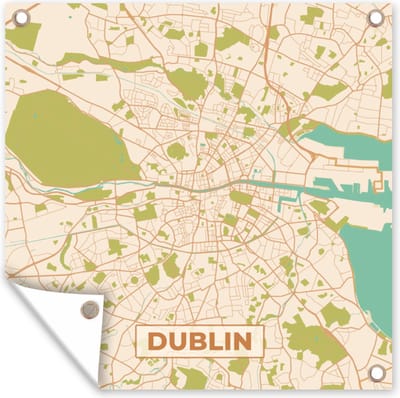 Tuin poster Dublin - Stadskaart - Vintage - Plattegrond - Kaart - 200x200 cm - Tuindoek