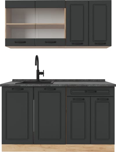 Vicco R-Line Eenpersoonskeuken – 140 cm, WB Antraciet Antraciet landhuis/gouden eik