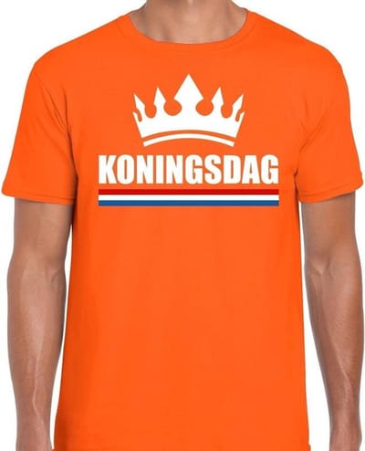 Oranje Koningsdag met kroon shirt heren L