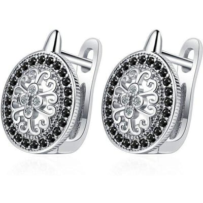 Fanqieliu Holle Zwarte Kristallen Hoops Echte 925 Sterling Zilveren Oorringen Voor Vrouwen Fql21237 zilver