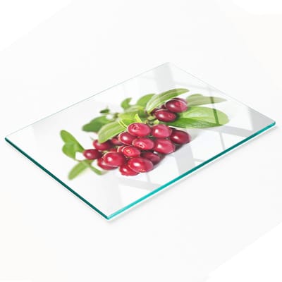 Decoratieve glazen snijplank met cranberrymotief, 80x52 cm