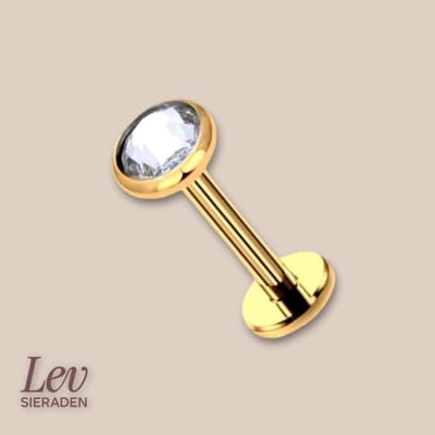Lev Sieraden - Titanium Pushpin labret 1.2mm 6 mm - 3 mm bal en steen - Pushpin labret - Gold - Piercing - labret piercing - neuspiercing staafje - tragus piercing - Goud - Oorpiercing